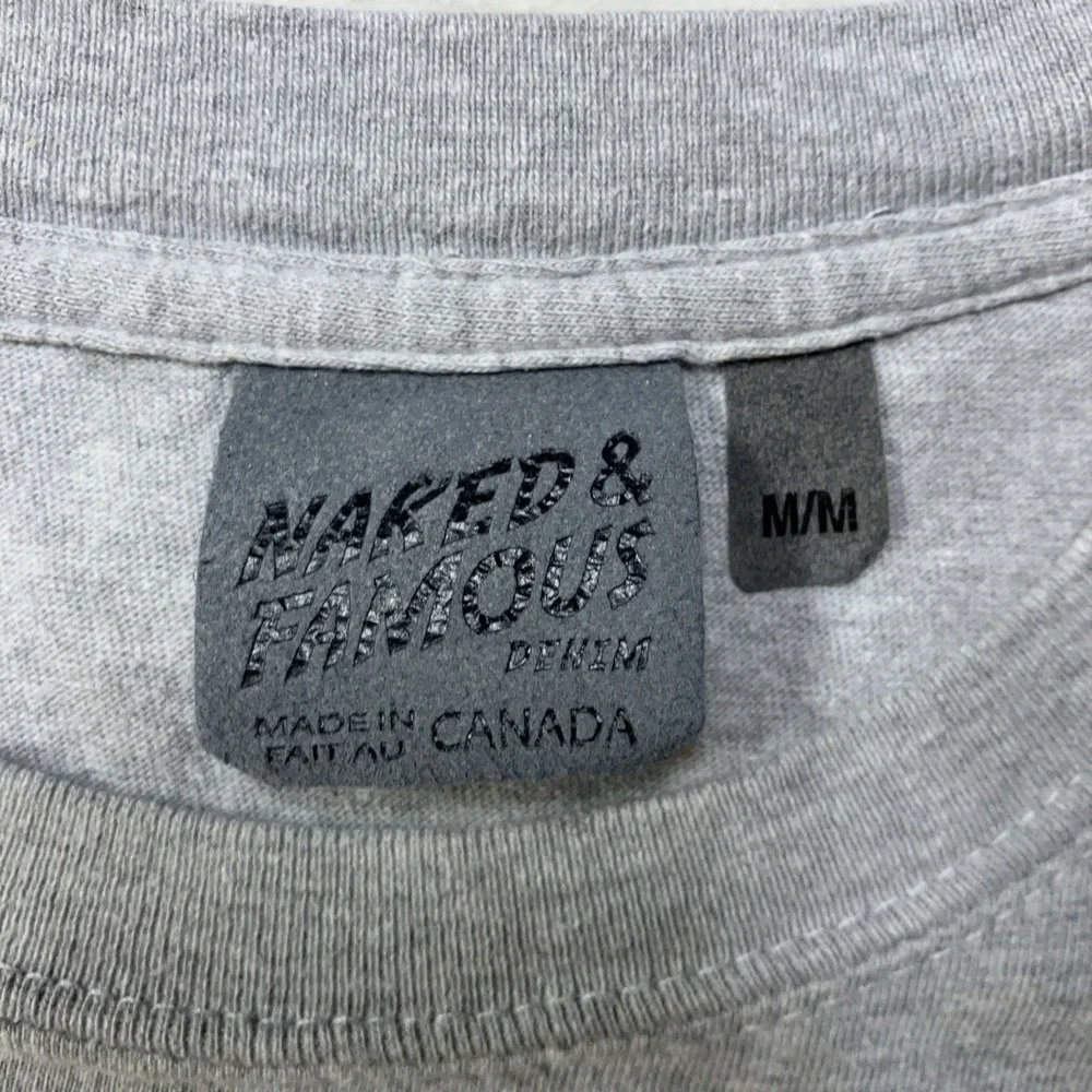 Naked & Famous T-Shirt Men M Gray Cotton Tee Pocket Circular Knit Made in Canada